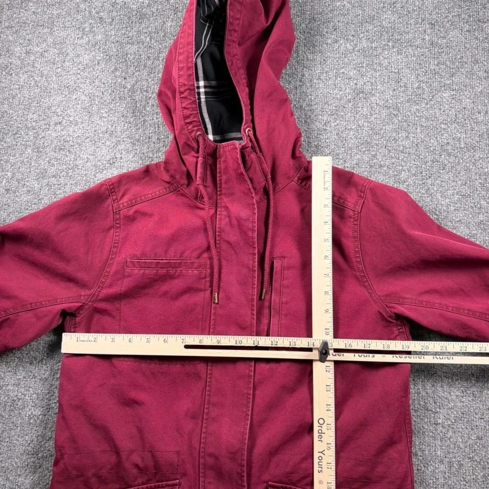 Duluth Trading Co Can-Do Canvas Coat‎ Womens Small Maroon Red Flannel Lined Hood